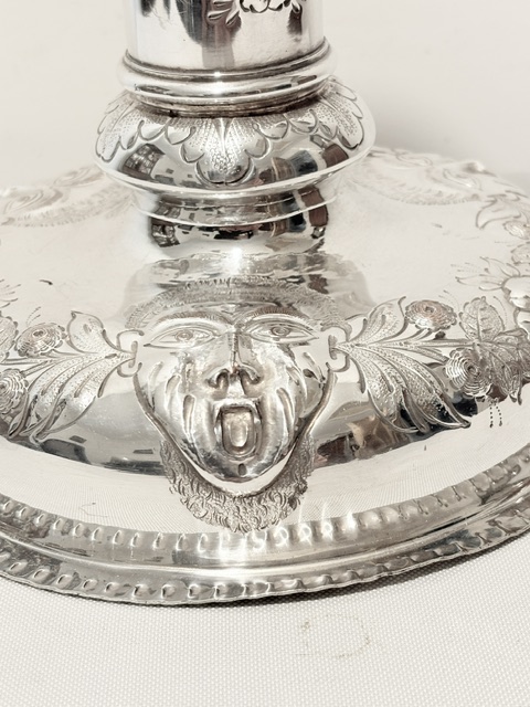 Antique Silver Plated Single Candlestick Decorated with an Open Mouthed Figure to Base Antique Silver Plated Single Candlestick Decorated with an Open Mouthed Figure to Base