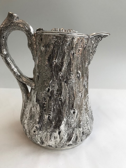 Antique silver plated flagon or tankard by Martin Hall & Company modelled realistically as a tree trunk with a bark effect handle.