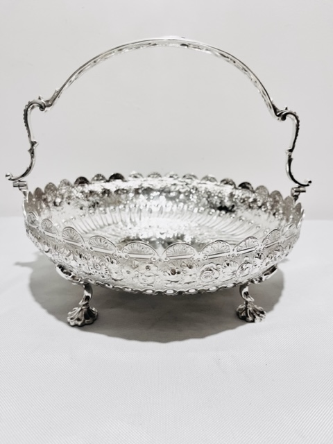 Silver Plated Round Basket Embossed with Flowers and Leaves (c.1880)