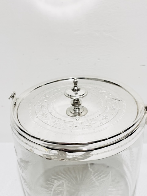 Antique Silver Plated and Etched Glass Biscuit Box