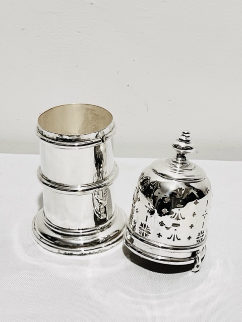 Silver Plated Sugar Caster with Pierced Lid that Twists and Locks Into Place