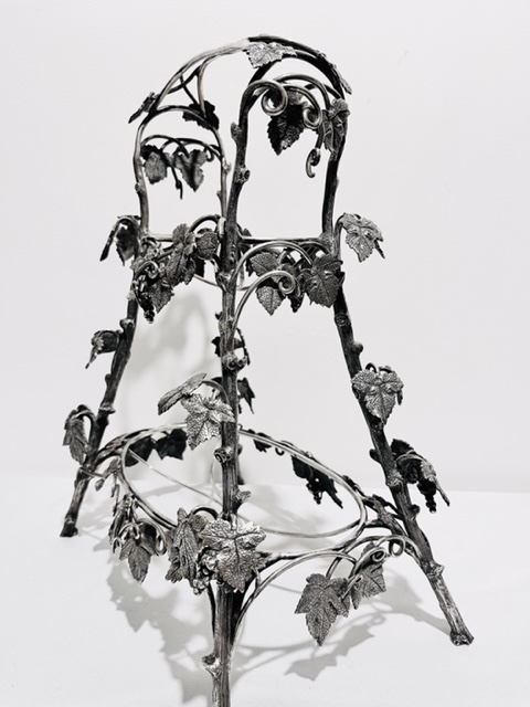 Unusual and Dramatic Antique Silver Plated Two Tier Grape Stand