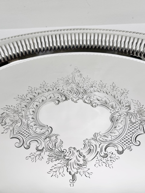 Antique Oval Silver Plated Tray with Cut Out Handles