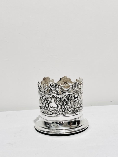 Heavily Embossed Silver Plated Wine Bottle or Decanter Coaster