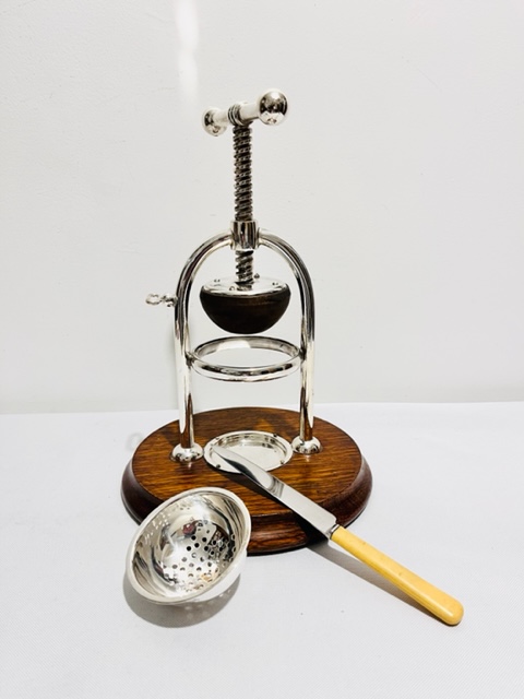 Antique Silver Plated and Oak Lemon Squeezer or Juicer