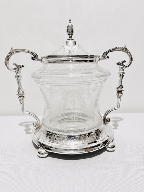 Super Quality Antique Silver Plated and Glass Biscuit Box (c.1880)