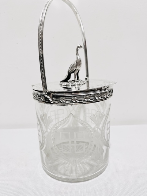 Charming Antique Silver Plated Biscuit Box with Large Bird Finial Possibly a Pheasant