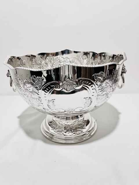 Vintage Silver Plated Punch Bowl Embossed with Flowers and Leaves (c.1950)
