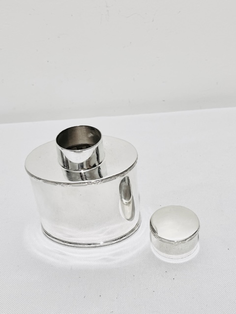 Cylindrical Shape Antique Silver Plated Tea Caddy
