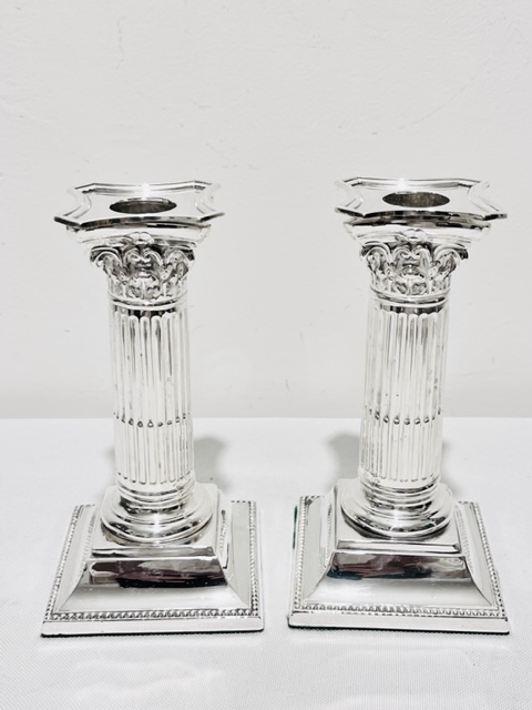 Pair of Traditional Antique Silver Plated Candlesticks (c.1910)