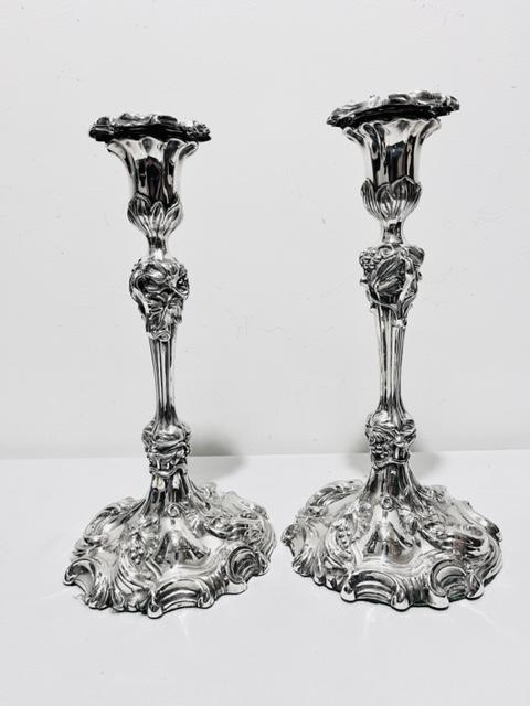 Handsome Pair of Victorian Elkington Silver Plated Candlesticks (c.1880)