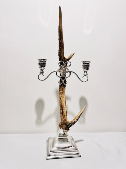 Unusual Antique Silver Plated and Antler Candelabra (c.1880)