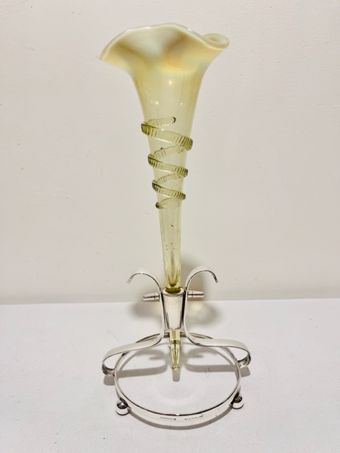 Antique Silver Plated and Vaseline Glass Flower Vase (c.1920)