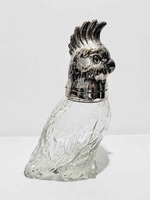 Novelty Silver Plated and Glass Decanter Modelled as a Cockatoo