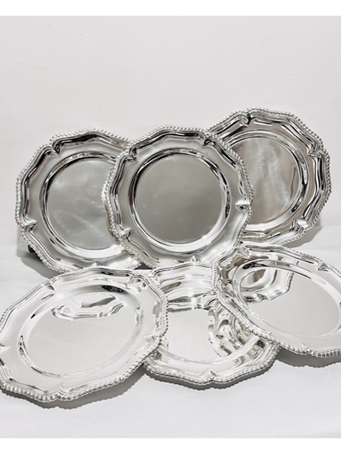 Handsome Set of 6 Traditional Antique Silver Plated Under Plates (c.1920)