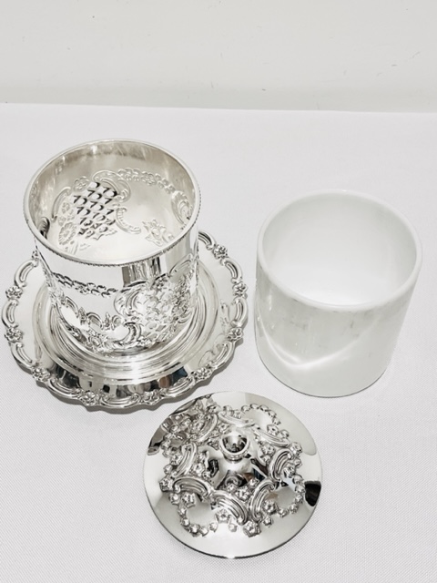Antique Silver Plated Jam or Marmalade Jar with Milk Glass Liner