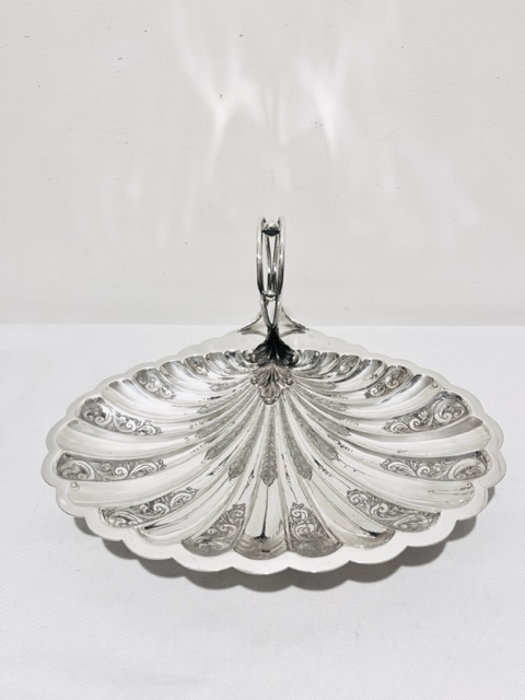 Antique Silver Plated Shell Shaped Dish Standing on 3 Ball Feet