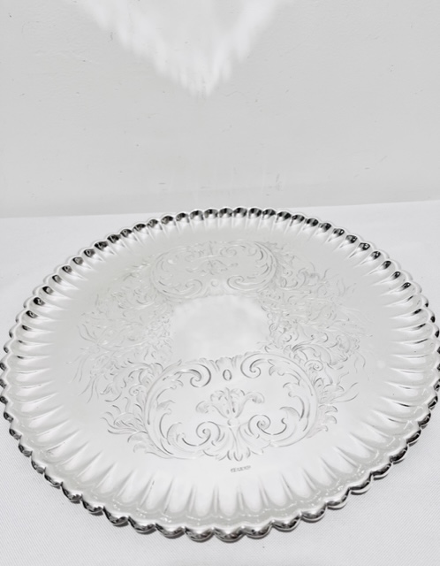 Antique Round Silver Plated Salver with Crimped Edges