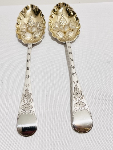 Fabulous Quality Antique Silver Plated Berry Spoons in Original Box