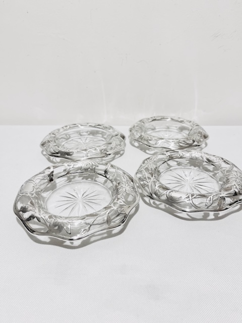 Pretty Set of Four Glass Dishes Mounted with Sterling Silver (c.1950)