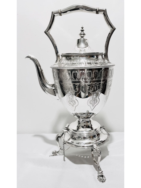 Large Antique Silver Plated Tea Kettle on Stand (c.1880)