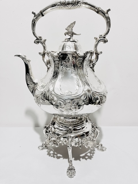 Handsome Martin Hall & Company Antique Silver Plated Tea Kettle on Stand