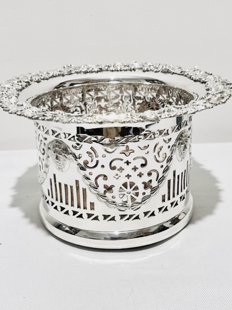 Antique Silver Plated Champagne Bottle Coaster with Vertical Pierced Slats (c.1880)