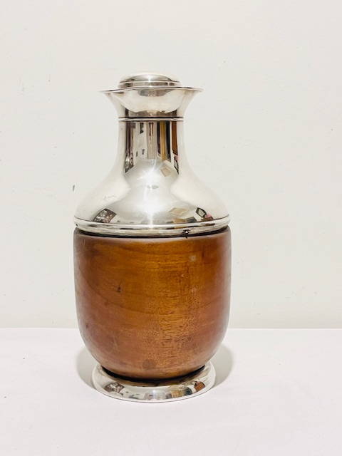 Vintage Solid Silver and Wood Thermos Bottle
