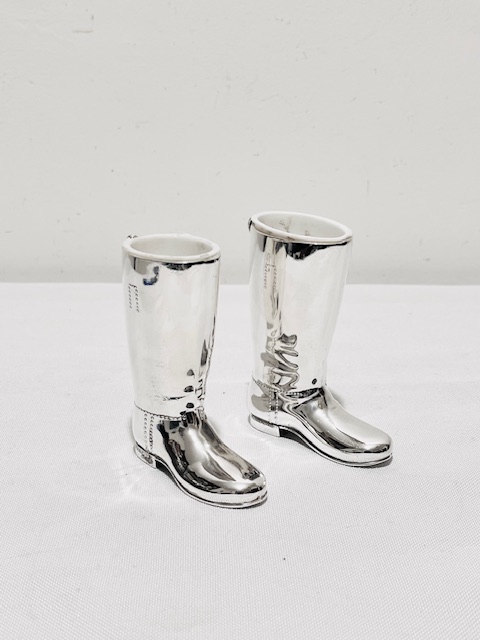 Pair of Novelty Horse Riding Boots Silver Plated Drinks Measures or Jiggers