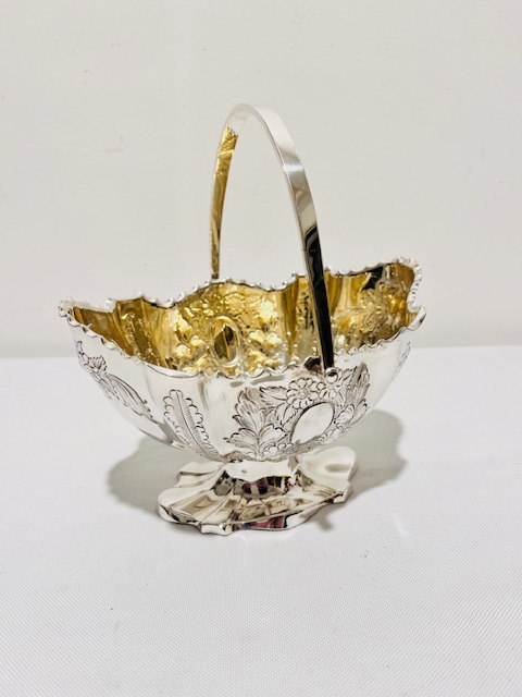 Attractive Antique Silver Plated Basket with Gilding on the Inside