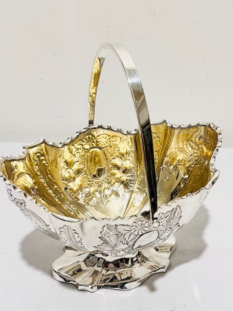 Attractive Antique Silver Plated Basket with Gilding on the Inside