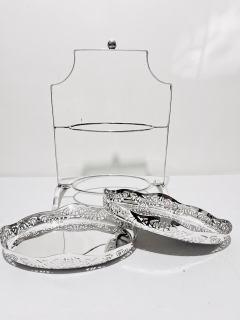 Antique Silver Plated Two Tier Cake Stand with Oval Dishes