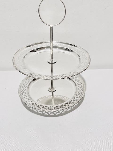 Unusual Antique Silver Plated Two Tier Cake Stand