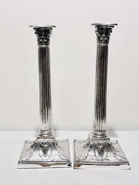  Pair of Traditional Antique Silver Plated Candlesticks (c.1880)