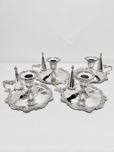 Set of Four Antique Silver Plated Chamber Sticks (c.1880)