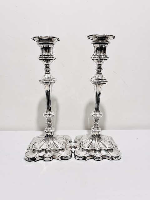Antique Pair of Silver Plated Candlesticks by Elkington & Company