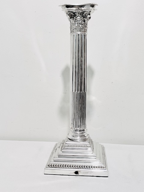 Antique Silver Plated Table Lamp Of Classical Corinthian Column Design