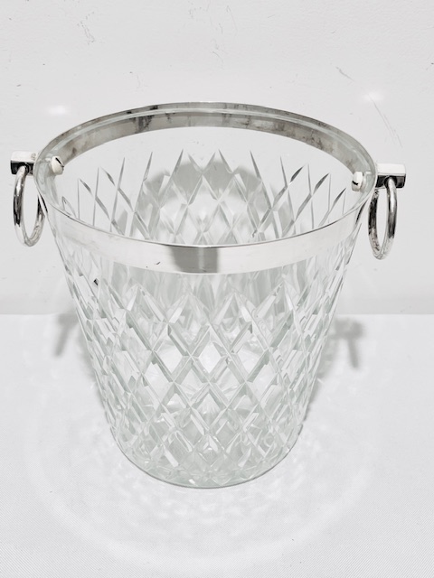 Vintage Cut Glass Champagne Bucket or Wine Cooler with Top Silver Plated Band