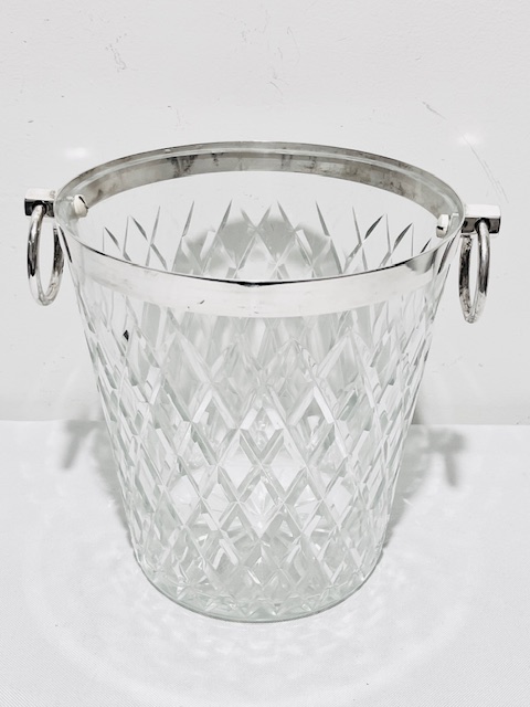 Vintage Cut Glass Champagne Bucket or Wine Cooler with Top Silver Plated Band