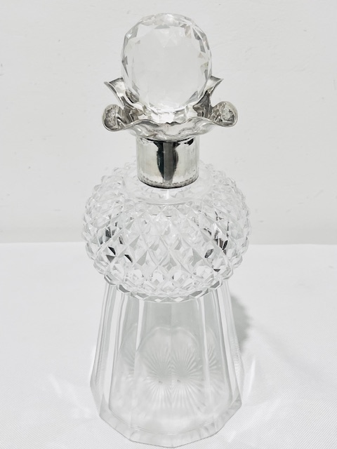 Antique Silver Plated and Cut Glass Decanter In the Form of a Scottish Thistle