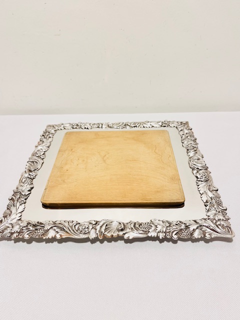Antique Silver Plated Square Shaped Bread or Cheese Board