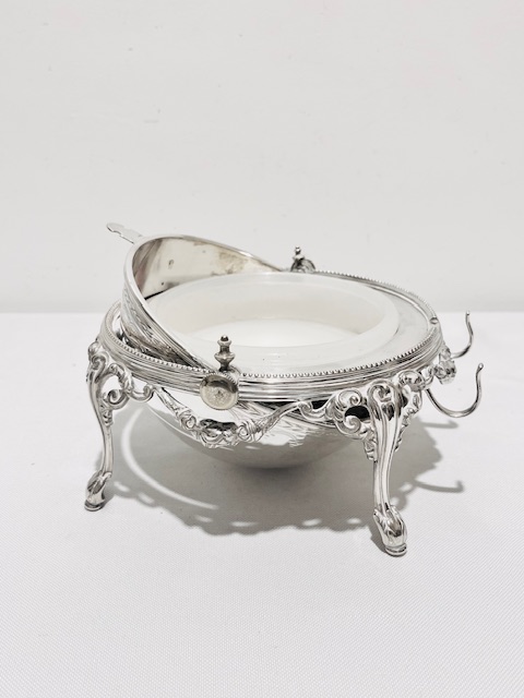 Antique Silver Plated Butter Dish with Rollover Lid