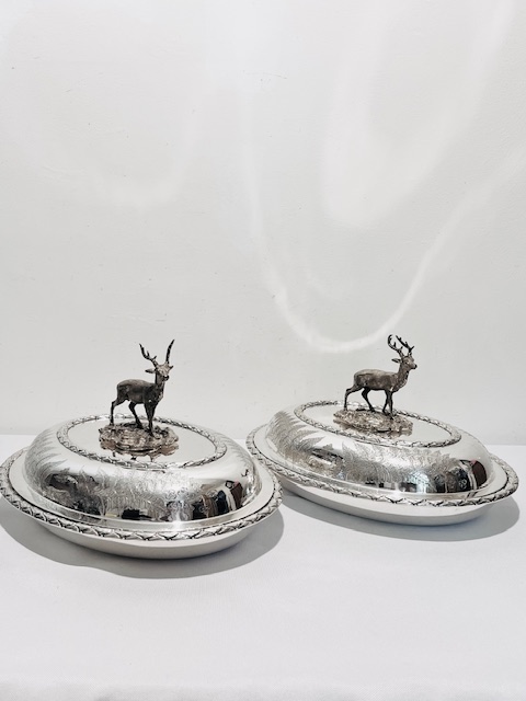 Pair of Oval Antique Silver Plated Entree Dishes (c.1880)