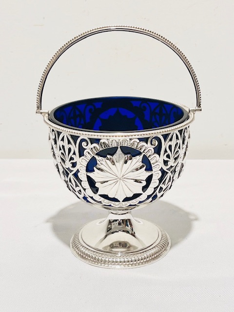 Antique Silver Plated Jam or Preserve Dish with Blue Glass Liner