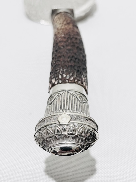 Attractive Antique Silver Plated Crumb Scoop with an Antler Handle