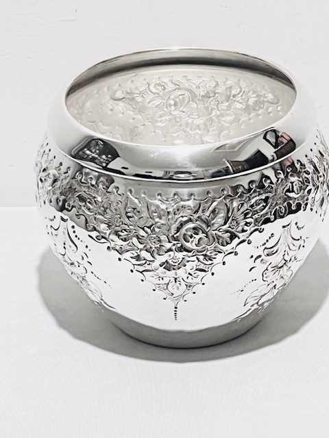 Large Antique Silver Plated Round Bulbous Fern or Plant Pot