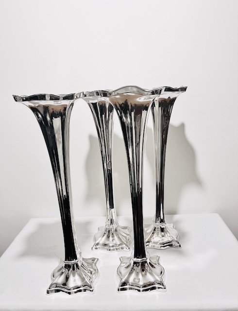 Handsome Set of Four Antique Silver Plated Vases