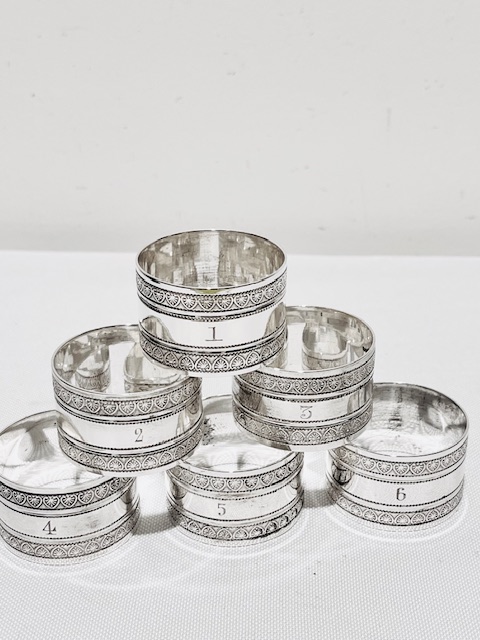 Set of Six Antique Silver Plated Numbered Napkin Rings