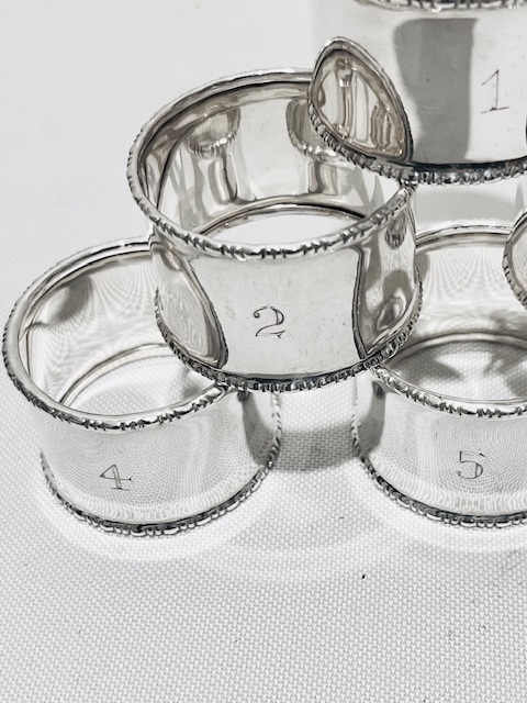 Set of Six Numbered Vintage Silver Plated Napkin or Serviette Rings