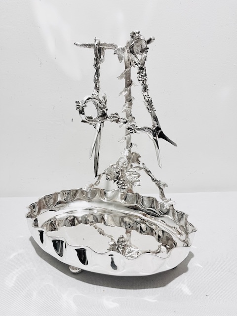 Charming Antique Silver Plated Grapes Stand with Matching Shears
